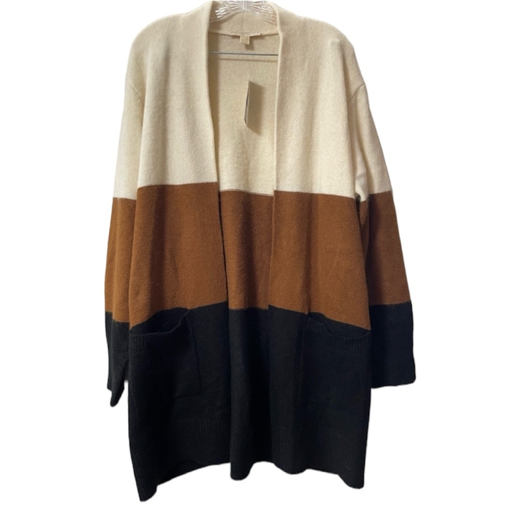 NWT: MICHAEL KORS - Color Block Cream/Black/Brown Cardigan Sweater Size XL